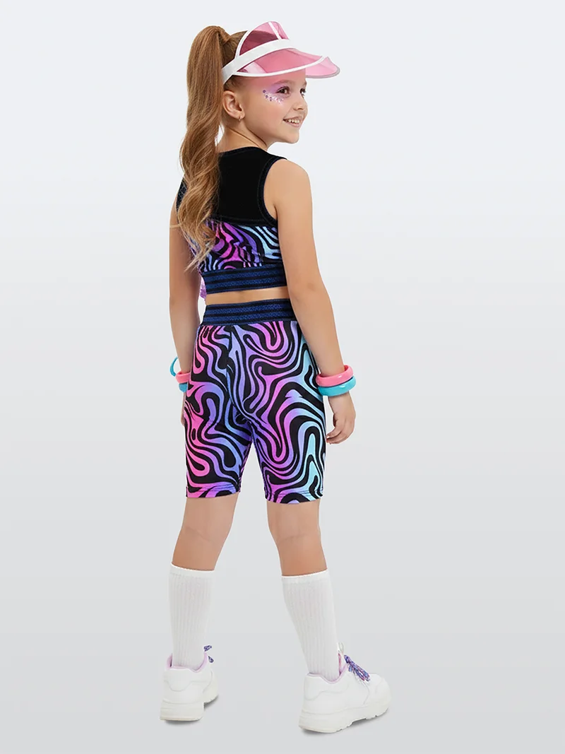 Denokids Girls Set Sports Leggings and Crop Top Colorful Zebra